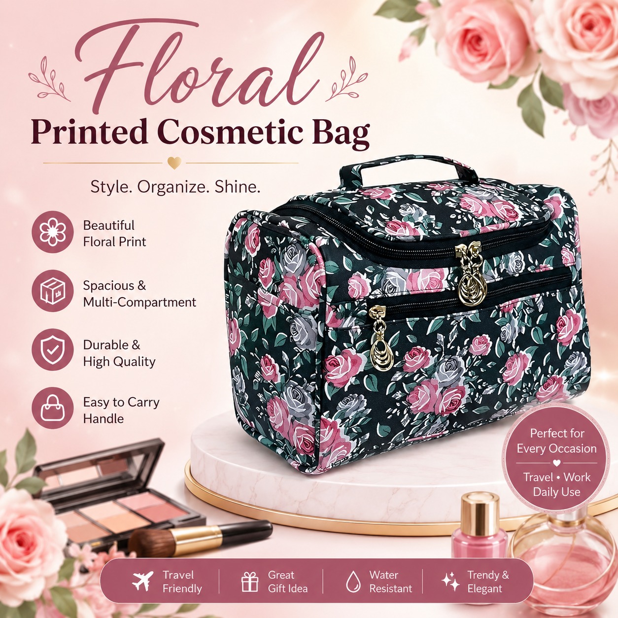 Floral Printed Cosmetic Bag